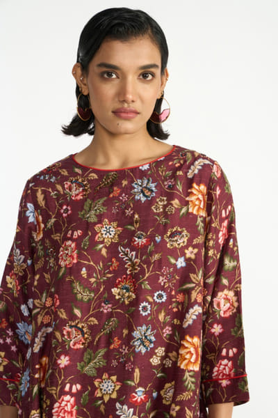 Payal Pratap Wine floral printed tunic set PAYAAUG26D153029