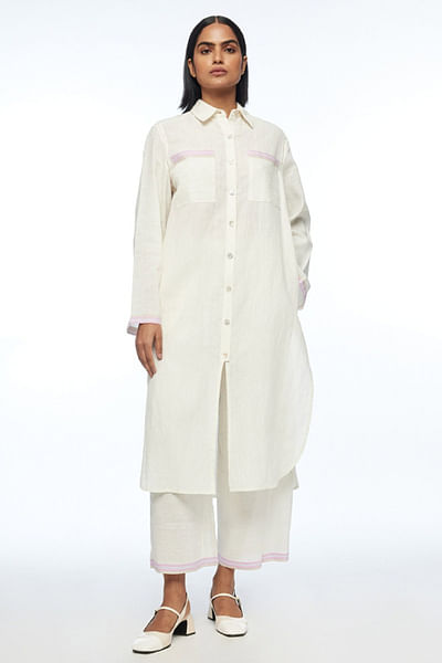 Ivory front-open shirt tunic