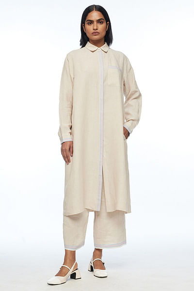 Beige front-open collared tunic