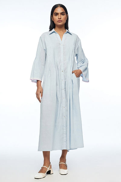 Powder blue pintuck shirt dress