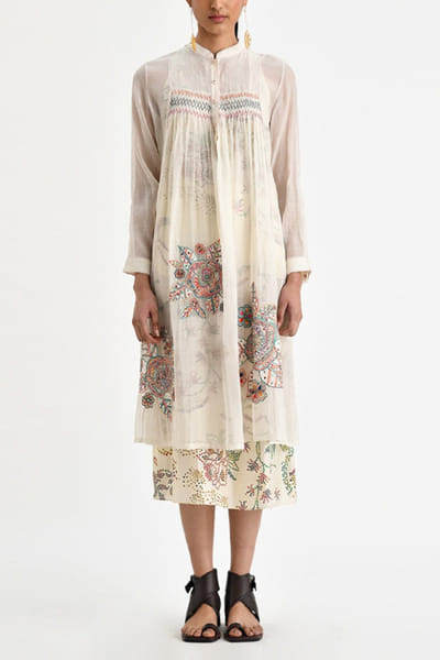 Ecru floral embroidery dress