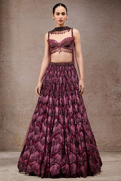 Purple sequin embroidered lehenga set