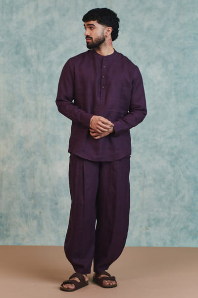 Saphed Plum linen kurta SAPHJUL26D150081