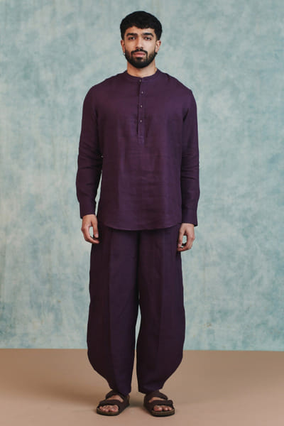 Saphed Plum linen kurta set SAPHJUL26D150080