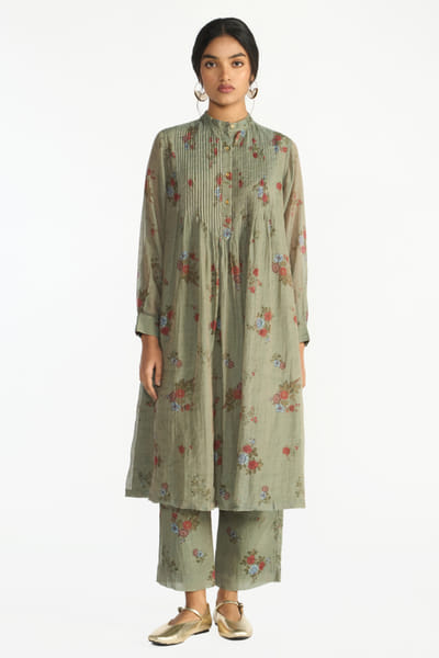 Payal Pratap Sage green floral printed tunic set PAYAAUG26D153021