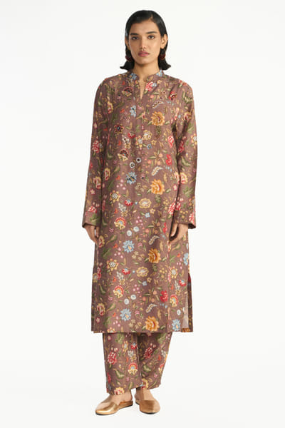 Payal Pratap Brown floral printed tunic set PAYAAUG26D153036