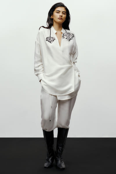 White embroidered wrap shirt