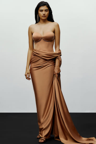 Copper strapless corset top