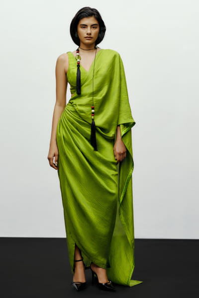 Lime green printed silk blouse