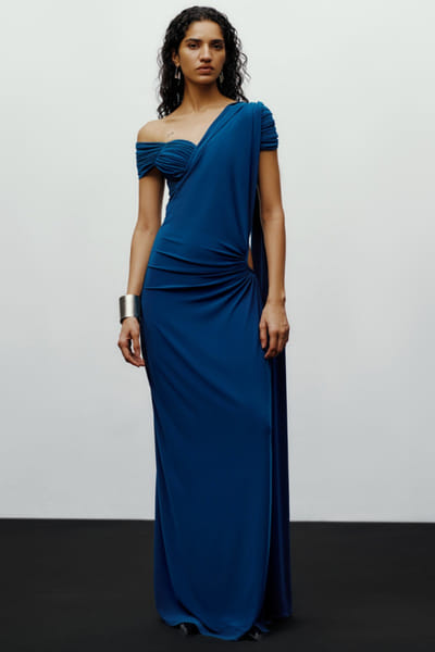 Teal ruched off shoulder jersey blouse