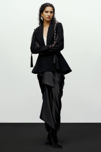 Black pearl embellished structured blazer