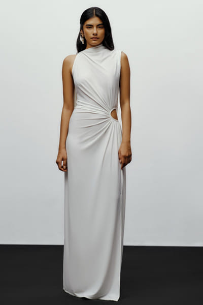 White draped cut-out floor-length dress