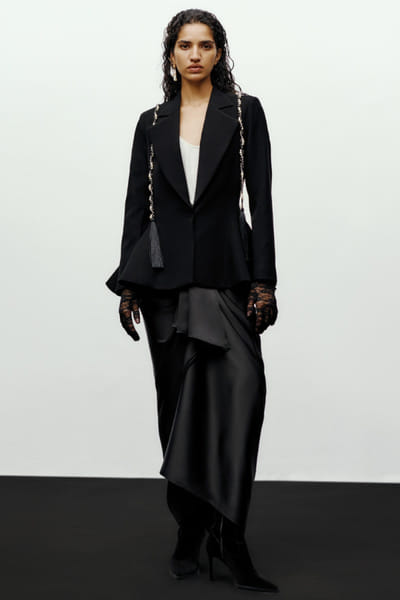 Black draped satin skirt