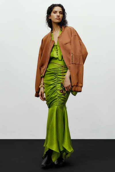 Lime green ruched draped skirt
