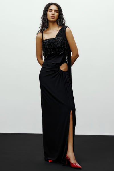 Black draped jersey sari