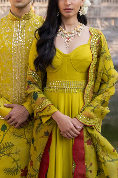 Mustard kalamkari anarkali set