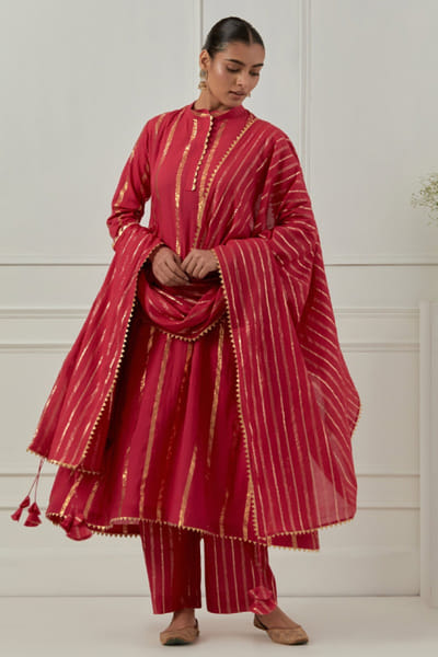 Fuchsia pink chanderi kurta set