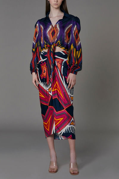 Abstract printed blouse and skirt