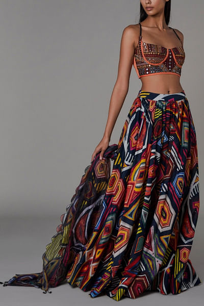 Multicolour printed lehenga set