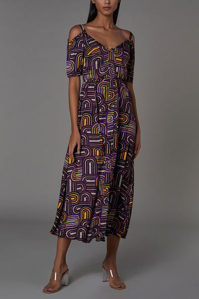 Purple printed satin dress