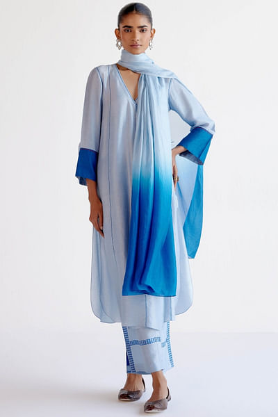 Light blue angrakha-style kurta set