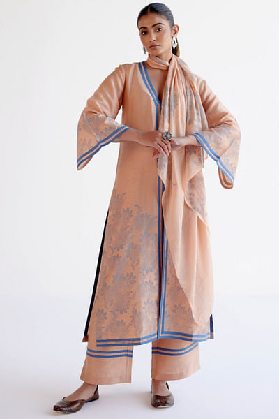 Caramel brown block printed kurta set