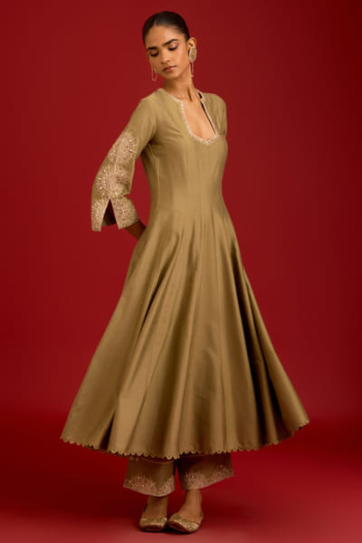 Pistachio green embroidered anarkali set