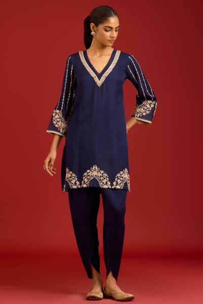 Navy blue mirror and dori embroidery kurta set