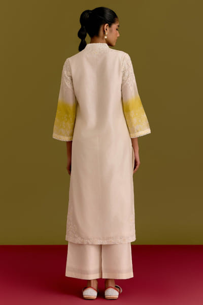 Devnaagri Ivory and yellow dori embroidered kurta set DEVNJUN26D246656
