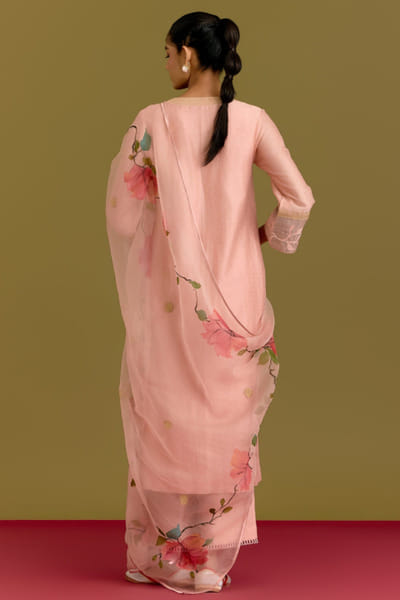 Devnaagri Pink block print embroidered kurta set DEVNJUN26D146065