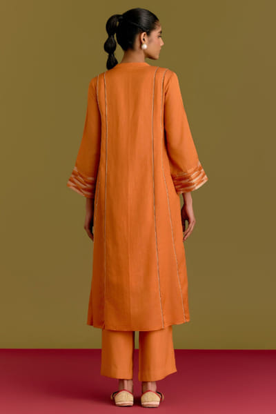 Devnaagri Orange tie-dye cotton silk kurta set DEVNJUN26D146066