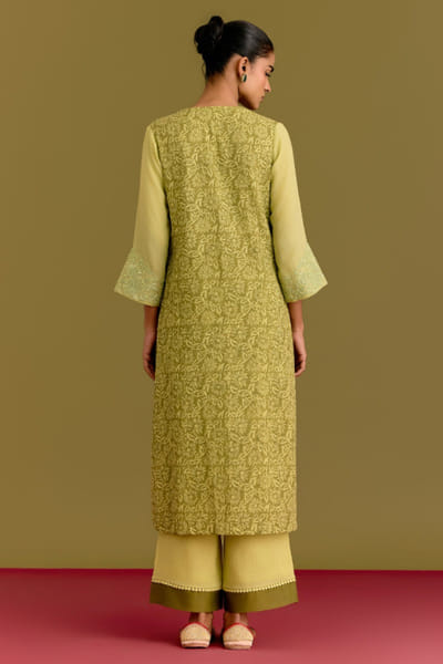 Devnaagri Green hand block printed embroidered kurta set DEVNJUN26D246664