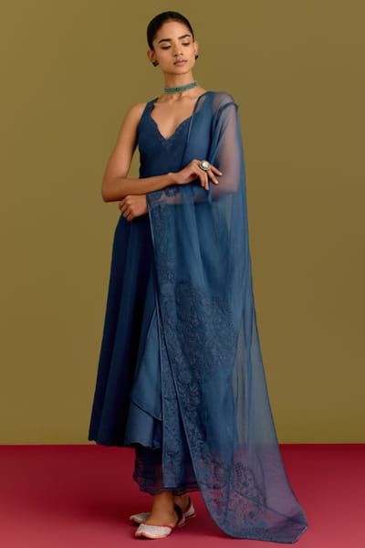 Devnaagri Blue dori embroidered anarkali set DEVNJUN26D146073