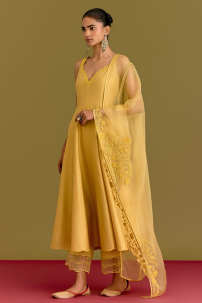 Devnaagri Yellow dori embroidered anarkali set DEVNJUN26D246668