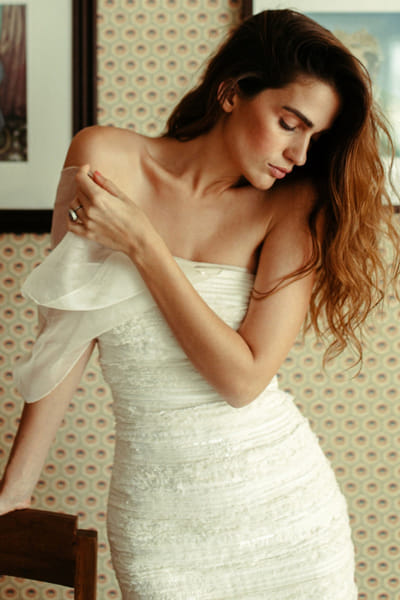 White textured and draped dress