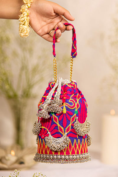 Multicolour chandbali ghungroo potli bag