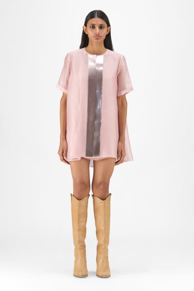 Rose pink metallic pleated organza top