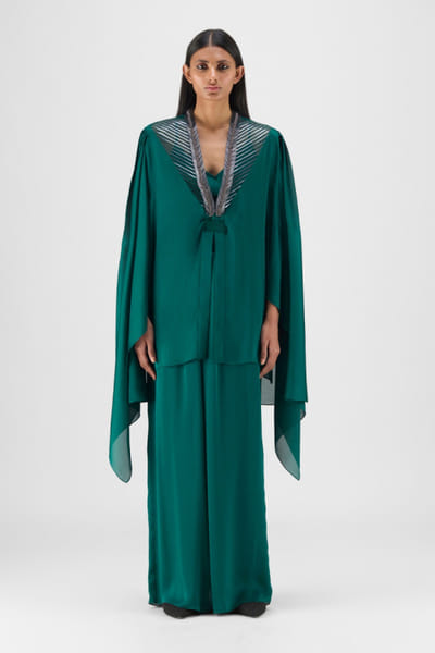 Emerald green bead embellished cape