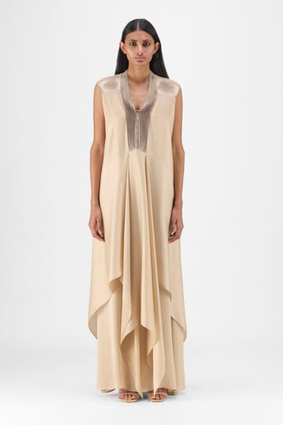 Sand metallic chiffon layered dress