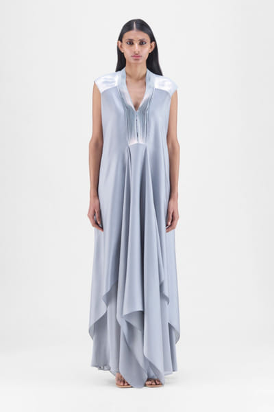 Steel metallic layered chiffon dress