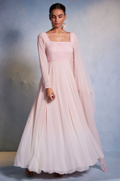 Blush pink cutdana embroidered anarkali set