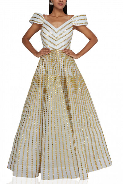 White and Gold Off-Shoulder Gown