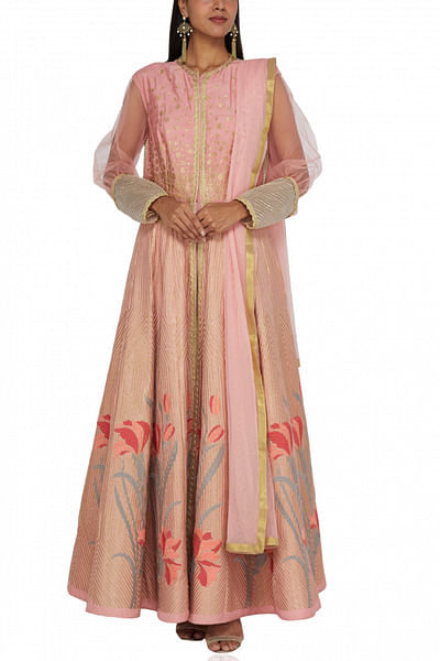 Peach and gold anarkali jacket