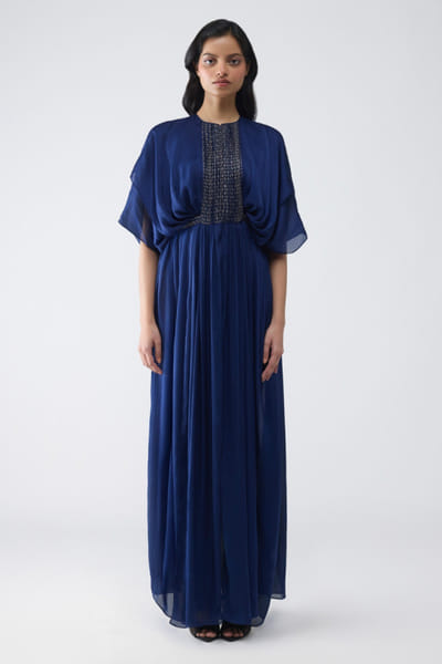 Amit Aggarwal Cosmos blue banarasi layered dress AMIDEC25D134418