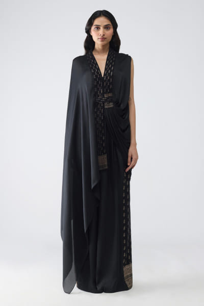 Onyx black banarasi detailed cape set