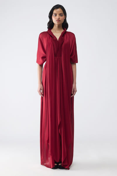 Magma red pleated kaftan dress
