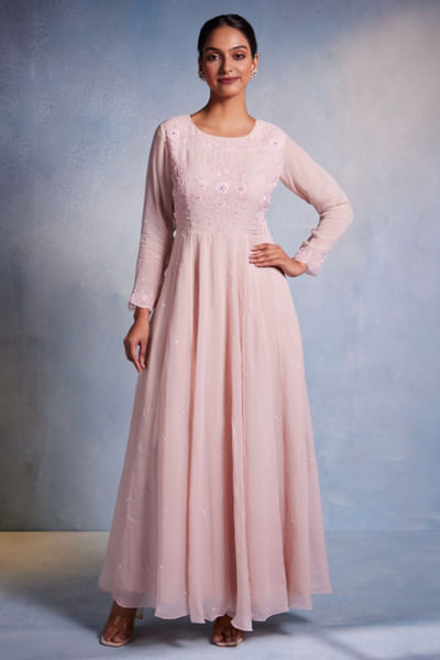 Blush pink resham embroidered anarkali
