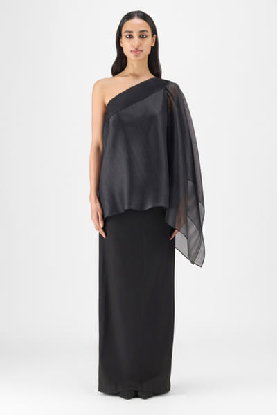 Black metallic pleated top