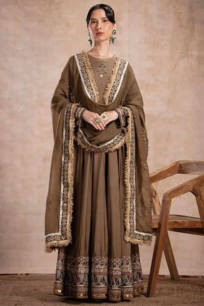 Gold sequin embroidered anarkali set