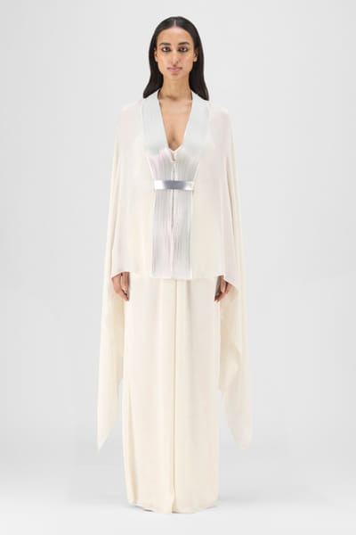 Pearl metallic pleated draped cape set